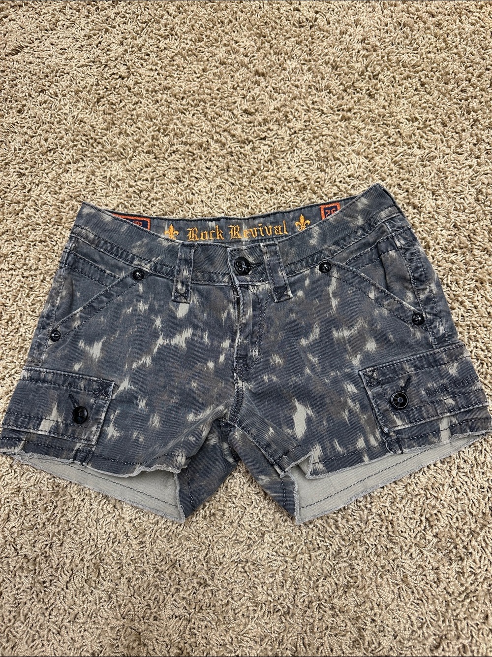 Rock Revival Women's Blue Acid-Wash Cargo Shorts